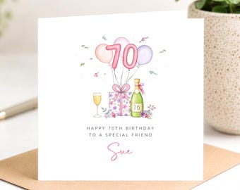 Personalised 70th Birthday Card For Her: Pretty Watercolour Balloons design