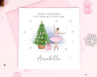 Personalised Girls Christmas Card - Ballerina Dancer Christmas Card - Daughter, Granddaughter, Niece, Sister, Friend