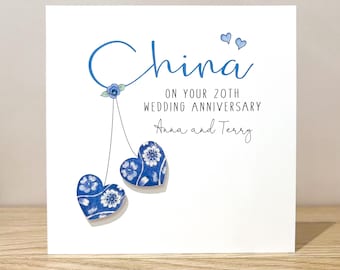 Personalised 20th Anniversary Card: China Pattern Hearts