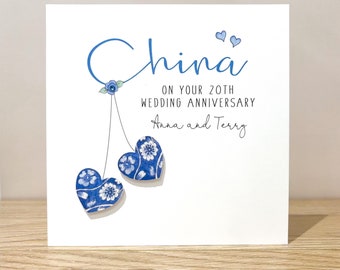 Personalised 20th Anniversary Card: China Pattern Hearts