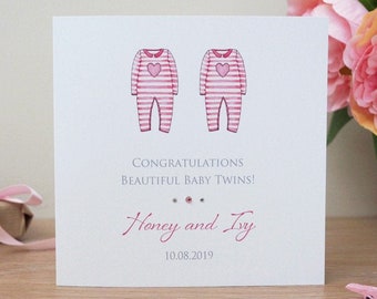 Handmade Paper Cut Personalised Baby Twins Card