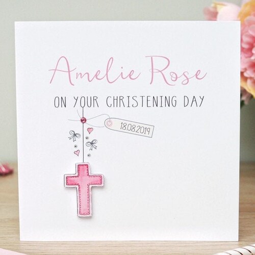 Handmade Personalised Christening Card Girls Christening Etsy UK