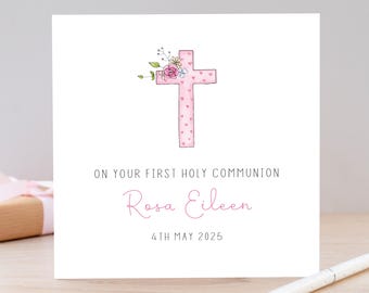 Personalised First Holy Communion Card: Watercolor Cross, Daughter, Goddaughter