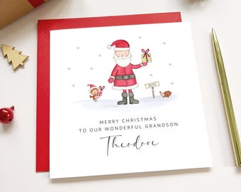 Personalised Christmas Card for a Boy - Santa Claus and Robin - Any Relation