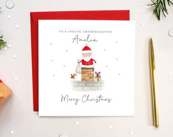 Personalised Boys Christmas Card – Santa in Chimney Design