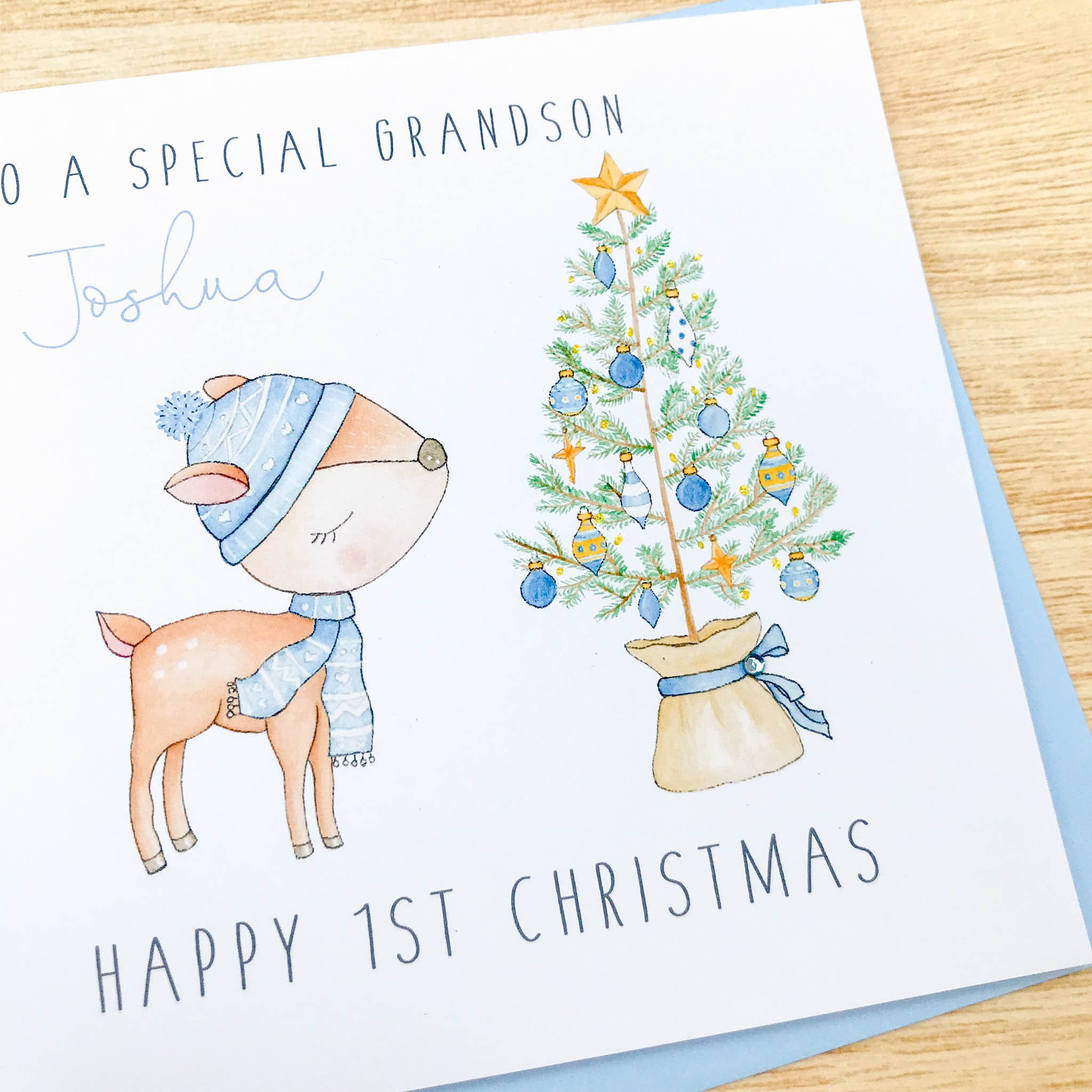 Weihnachtskarte 'First Christmas As A Family Of 3' – Premium-Leinenkarton, 210x148 Mm