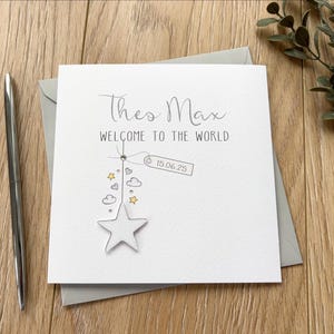 Personalised New Baby Card For Boy or Girl, Welcome to the World Keepsake, Name & Date