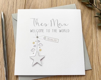 Personalised New Baby Card For Boy or Girl, Welcome to the World Keepsake, Name & Date