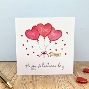 Personalised Valentine's Day Card - Balloon Valentines Card- Valentines Cards with name - I Love You Card