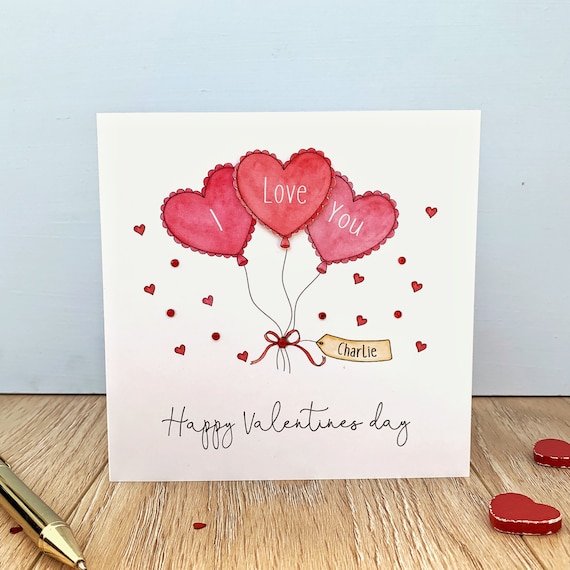 Personalised Valentine's Day Card Balloon Valentines Card Valentines Cards  With Name I Love You Card 