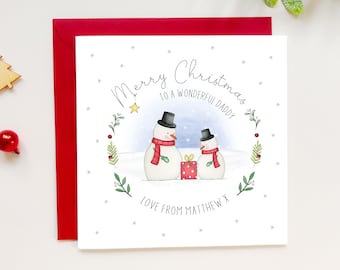Personalised Daddy Christmas Card: Watercolor Snowman Illustration For Dad
