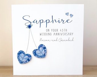 Personalised Sapphire Anniversary Card: 45th Wedding Sapphire Hearts