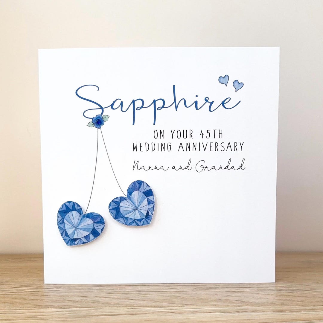 Personalised Sapphire Anniversary Card: 45th Wedding Sapphire Hearts ...