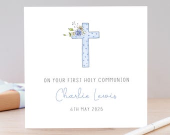 Personalised First Holy Communion Card For A Boy, Son Grandson Nephew