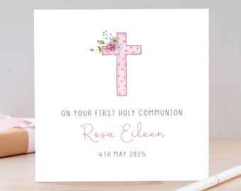 Personalised First Holy Communion Card: Watercolor Cross, Daughter, Goddaughter