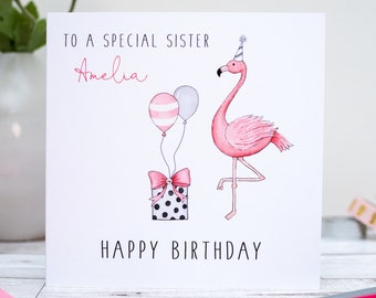 Personalised Flamingo Birthday Card - Sister Birthday Card - Daughter Birthday Card - Granddaughter Birthday Card - Girls Birthday Cards