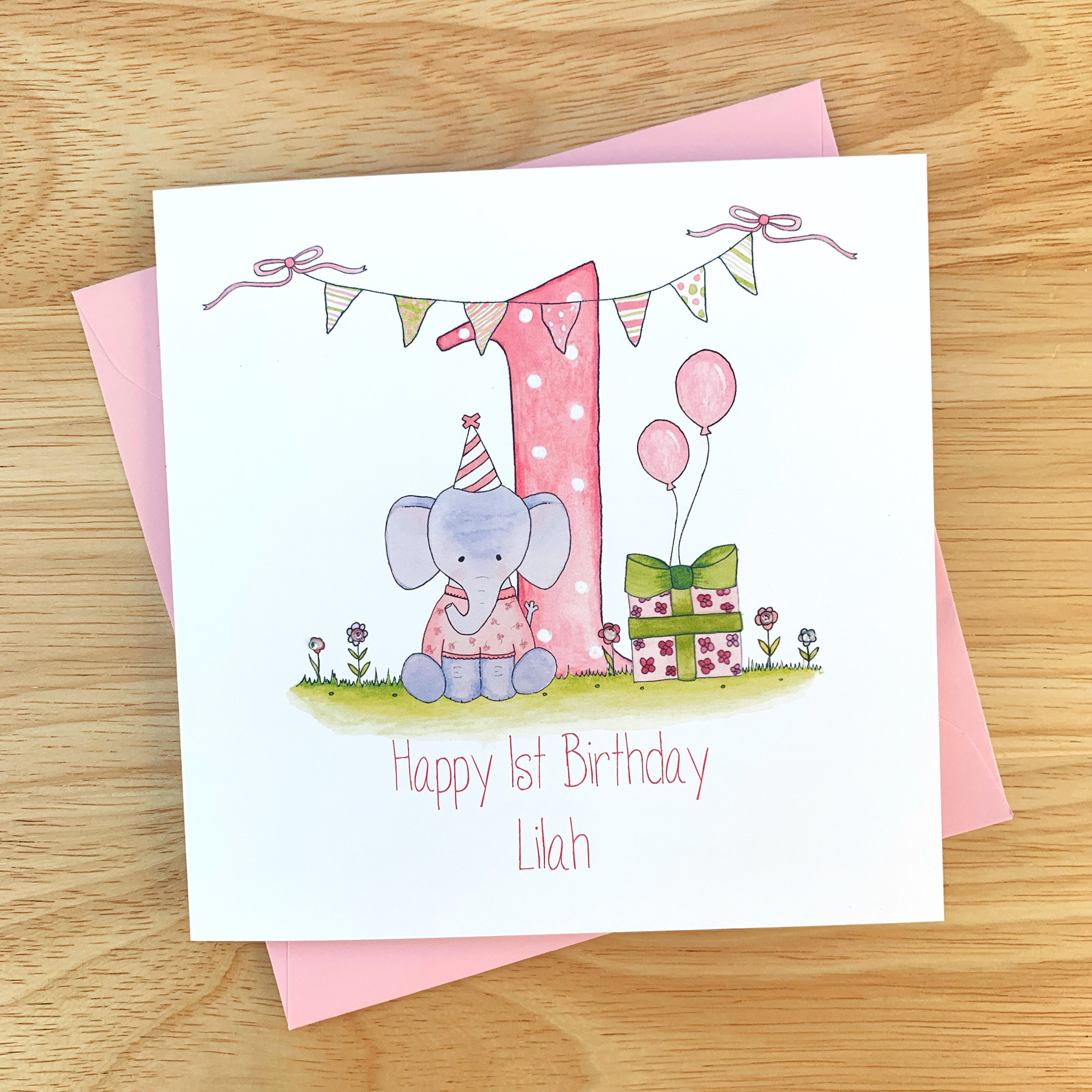 Personalised Girls First Birthday Card Personalised