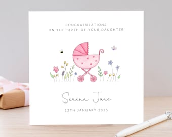 Personalised New Baby Girl Card, Birth of your Daughter, Welcome to the world