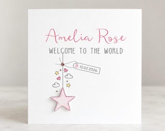 Personalised New Baby Girl Card, Welcome To The World