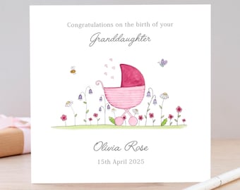 Personalised New Grandparents Card: Watercolor Pram Design