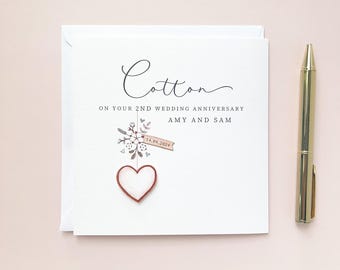 Personalised Cotton Wedding Anniversary Card For 2nd Anniversary