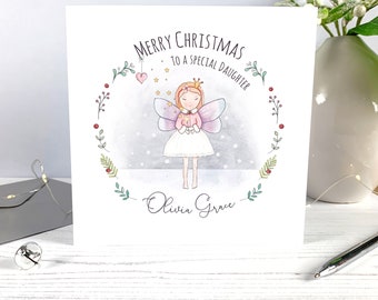 Personalised Girls Christmas Card - Fairy Christmas Card - Girls Christmas Card - Daughter, Niece, Granddaughter, Goddaughter