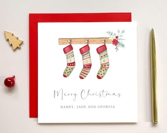 Personalised Family Christmas Card, To you all, Family Names, Stockings Design
