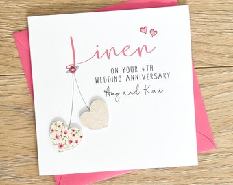 Personalised 4th Wedding Anniversary Card, Linen Anniversary, friends, to you both