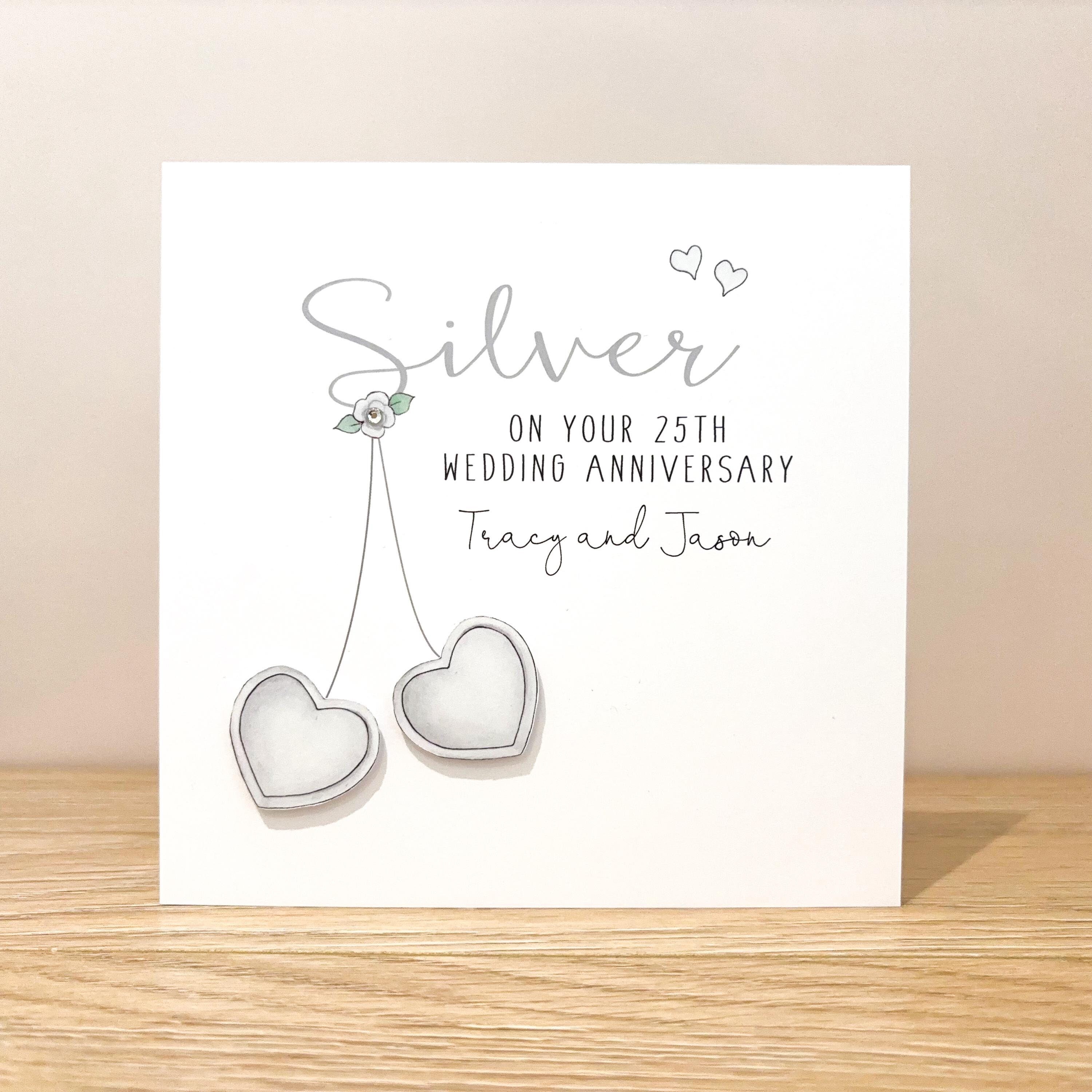 White Cotton Cards Silberhochzeit-Karte – 22x22 Cm, Handgemacht, Mit Strass, Für Ehefrau