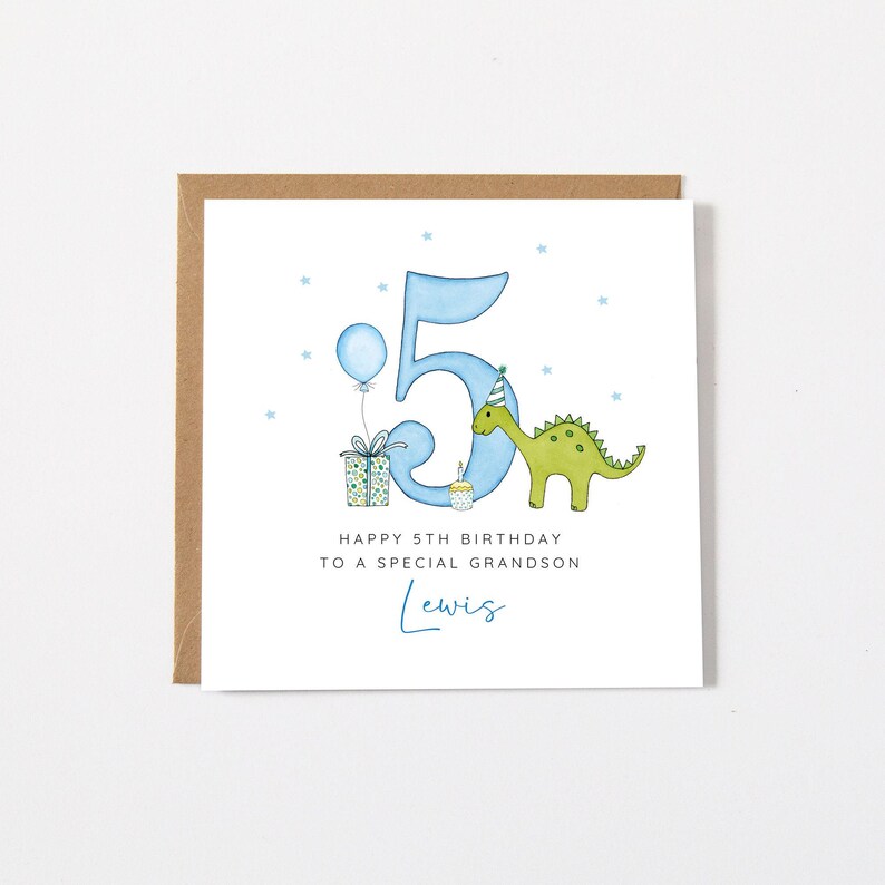 Personalised Childrens Birthday Card, Dinosaur Design For Any Age image 3