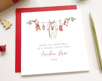 Personalised 1st Christmas Card, Baby's First, Happy Christmas Baby Boy, Girl