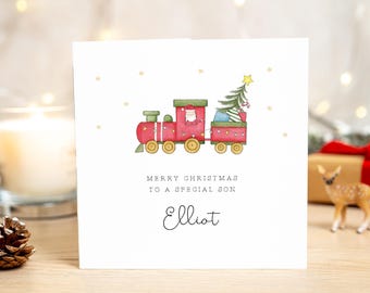Personalised Christmas Card For A Boy or Girl, Train Design, Son, Grandson, Nephew, Brother