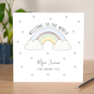 Personalised Baby Boy Card - New Baby Boy Card - Rainbow Baby Card