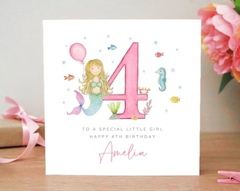 Personalised Mermaid Birthday Card For A Girl