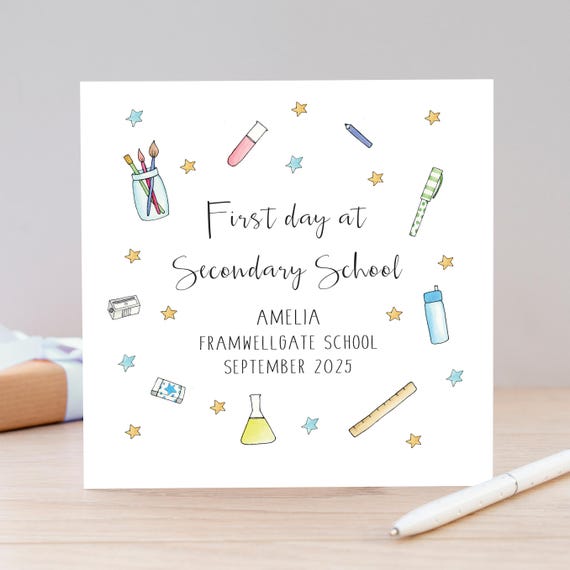 Personalised First day at Secondary school card - High School Keepsake