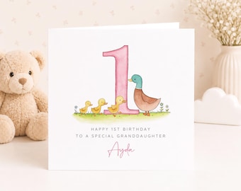 Ducks 1st Birthday Card for a Girl, Daughter Granddaughter Niece