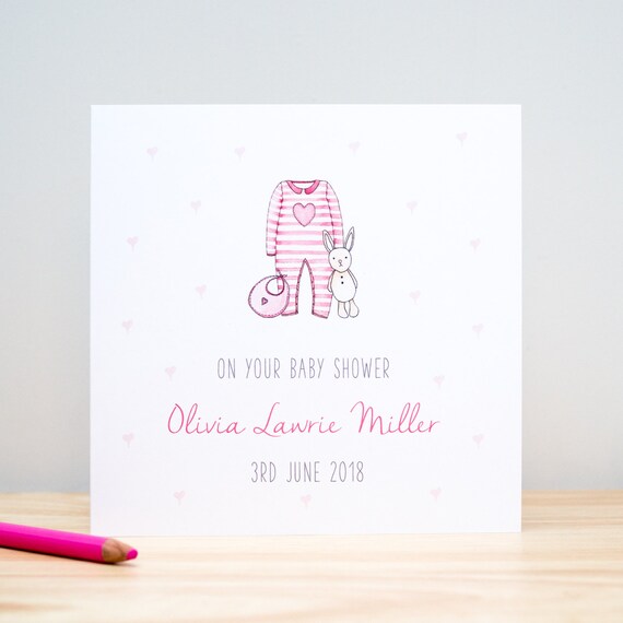BUNNY WREATH HANDMADE PERSONALISED BABY SHOWER CARD