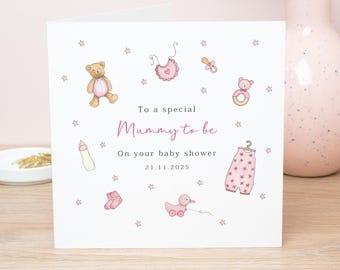 Personalised Baby shower Card, New Mum To Be, Baby Sprinkle, Pink Ribbon Bow