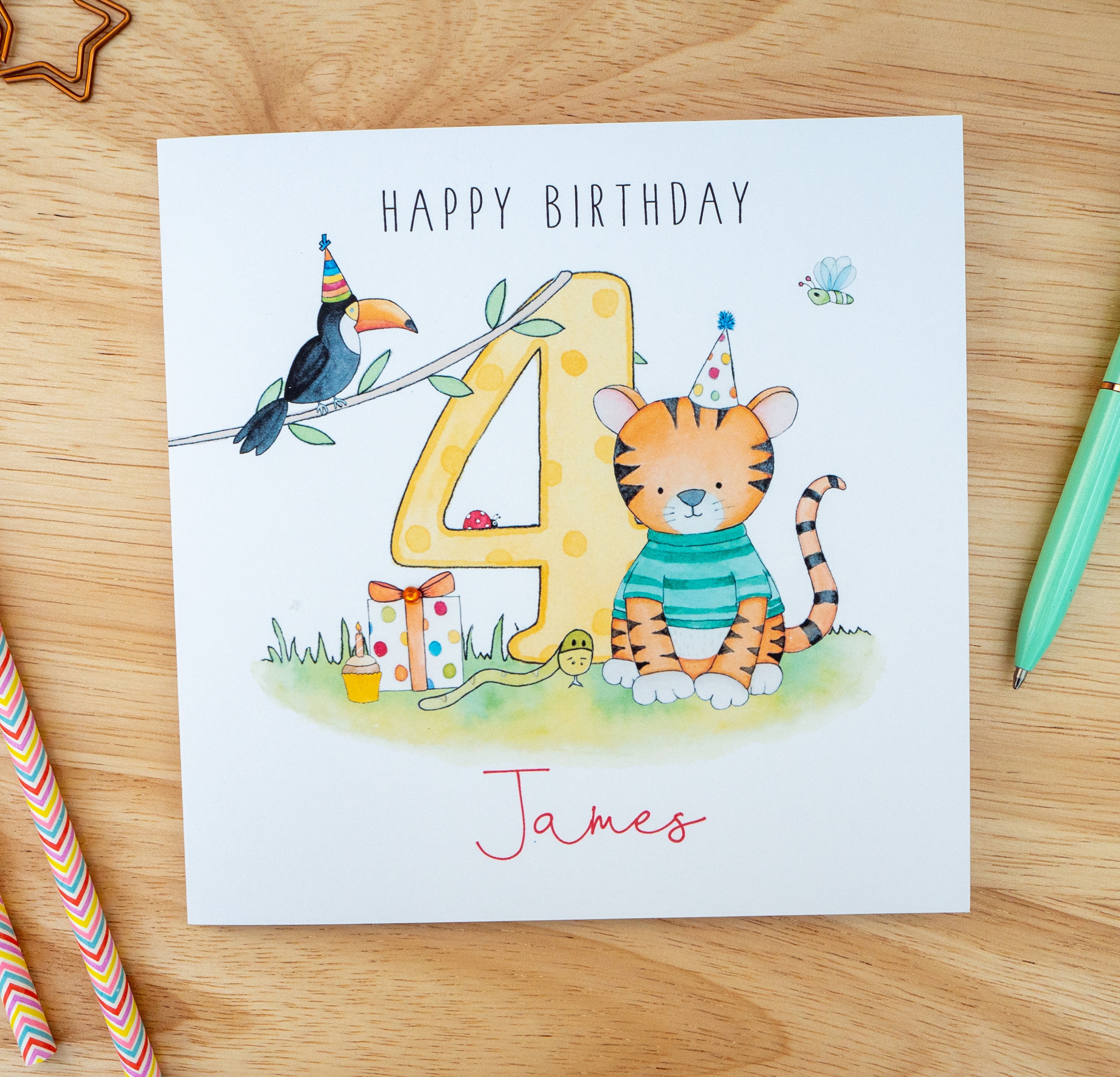 Personalised Children's Birthday Cards Tiger Birthday - Etsy UK