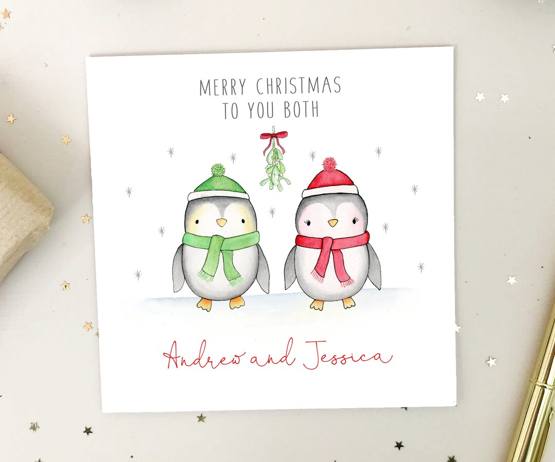Personalised Couple Penguin Christmas Card: to You Both for Couples ...