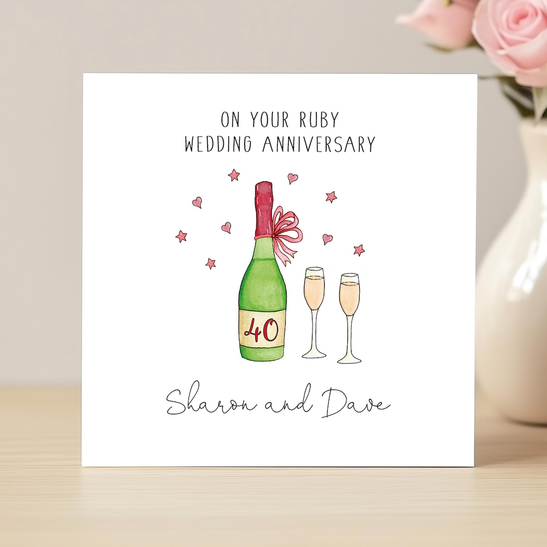 Personalised Ruby Wedding Anniversary Card for A 40th Anniversary, Mum ...