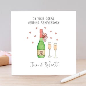 Personalised 35th Anniversary Card - Personalised Coral Wedding Anniversary Card - Coral Anniversary Card - Handmade Coral Anniversary Card