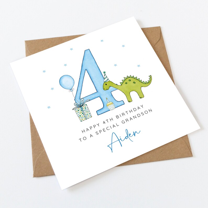 Personalised Childrens Birthday Card, Dinosaur Design For Any Age image 4