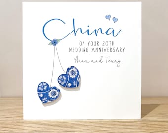 Personalised 20th Anniversary Card: China Pattern Hearts
