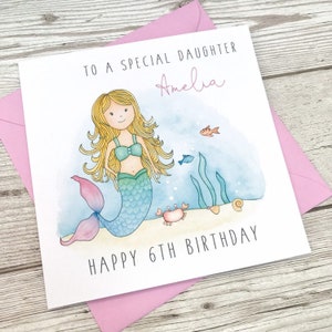 Personalised Mermaid Birthday Card - Daughter Birthday Card - Granddaughter, Niece, friend, Goddaughter, Sister
