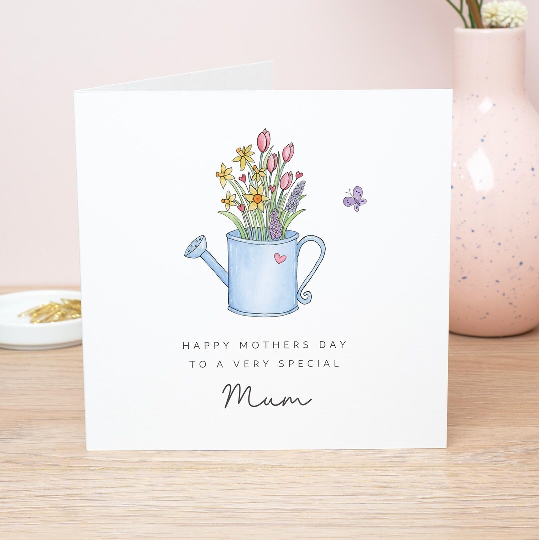 Mother's Day Card With Watercolor Watering Can and Spring Flowers - Etsy
