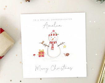 Personalised Christmas Card - Watercolour Snowman Design