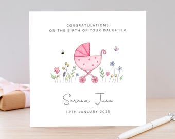 Personalised New Baby Girl Card, Birth of your Daughter, Welcome to the world