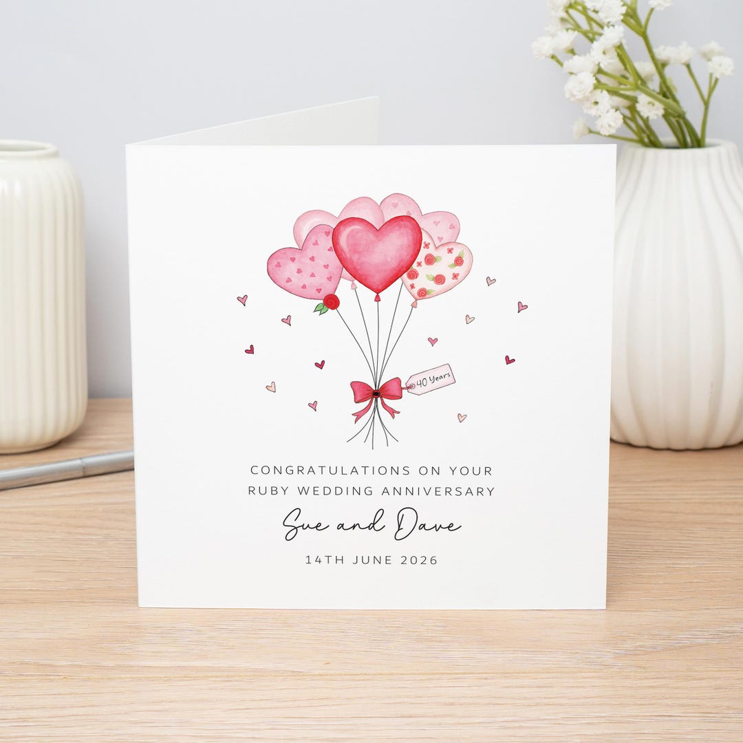 Personalised Ruby Wedding Anniversary Card for A 40th Anniversary, Mum ...