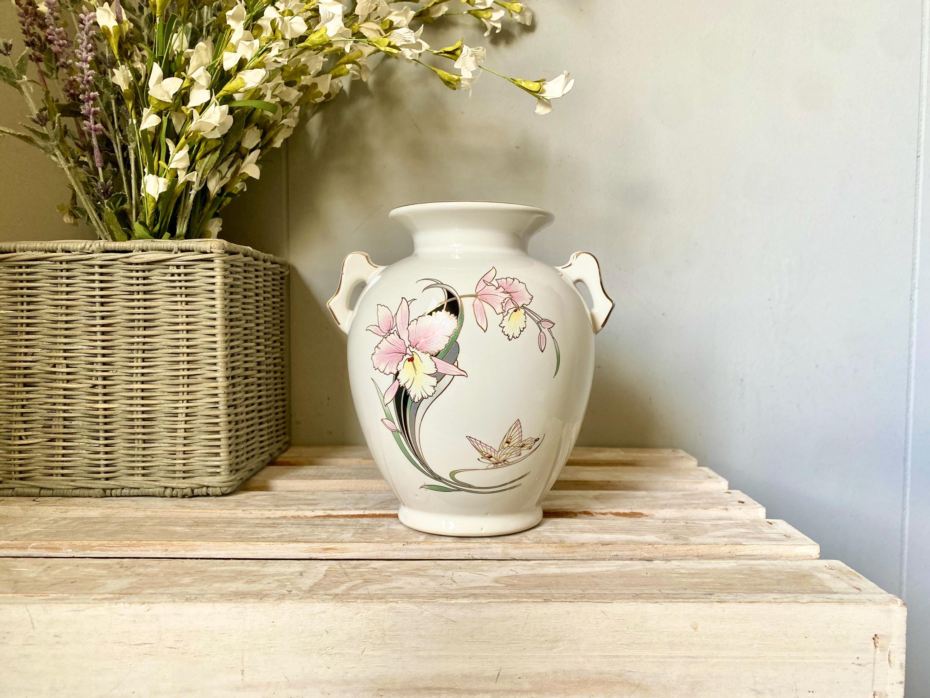 Vintage Fine China of Japan Porcelain Butterfly Orchid Vase Gold